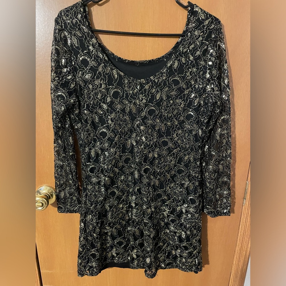 Liberty Love Black and Silver Lace Overlay Medium Dress - Picture 2 of 4